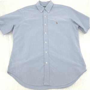 Ralph Lauren Mens Button Down Shirt L Blue Short Sleeve Classic Fit Preppy Ivy